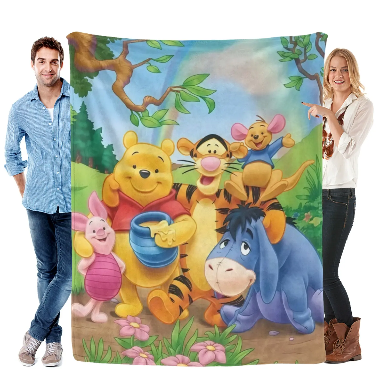 Disney Winnie The Pooh And Friends Printed Blanket, Soft Flannel Cozy All Season Throw Cover For Sofa Bed, Kids And Teens
