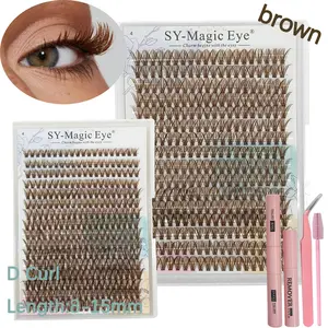 320 Pcs per box, D Curl, 40D Brown Eyelash Extensions Kit with Dark and DIY Cluster Volume Lashes, Diy Eyelash Clusters, Includes Glue, Sealant, Remover, Tweezers and Eyelash Brush, Ideal for Beginners, Convenient For Home Use