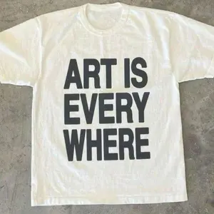 Art Is Everywhere Graphic T-Shirt - Soft Breathable Cotton Crew Neck, Lightweight Casual Summer Tee, Black Lettering on White, Artistic Fashion Statement Graphic Tee for Everyday Wear, Unisex Alphabet Print T-Shirt