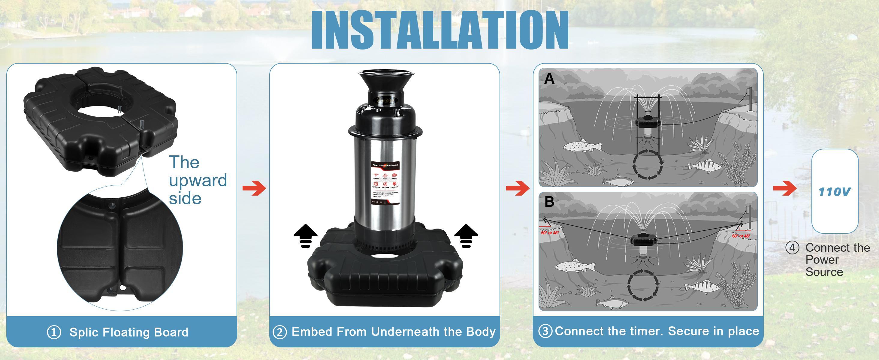 Goldlife Pond Fountain Aerator F1 Water Fountain Pump - 110V 1HP 750W 15000GPH, Without Light, 100FT Power Cord, V-Shaped Floating Pump, 2 Spraying Modes, 18" Deep Use for Outdoor Garden Lake Jet Systems,sohochic