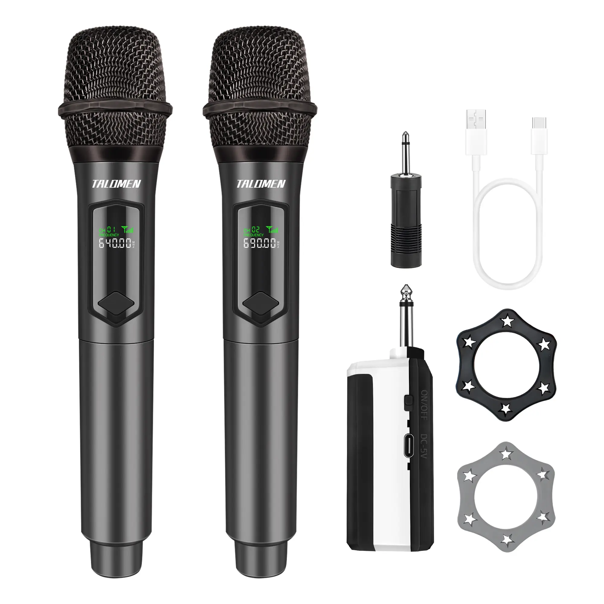 Talomen K60 Dual Wireless Microphone System, Rechargeable Cordless Handheld Mics for Karaoke, Church, Wedding
