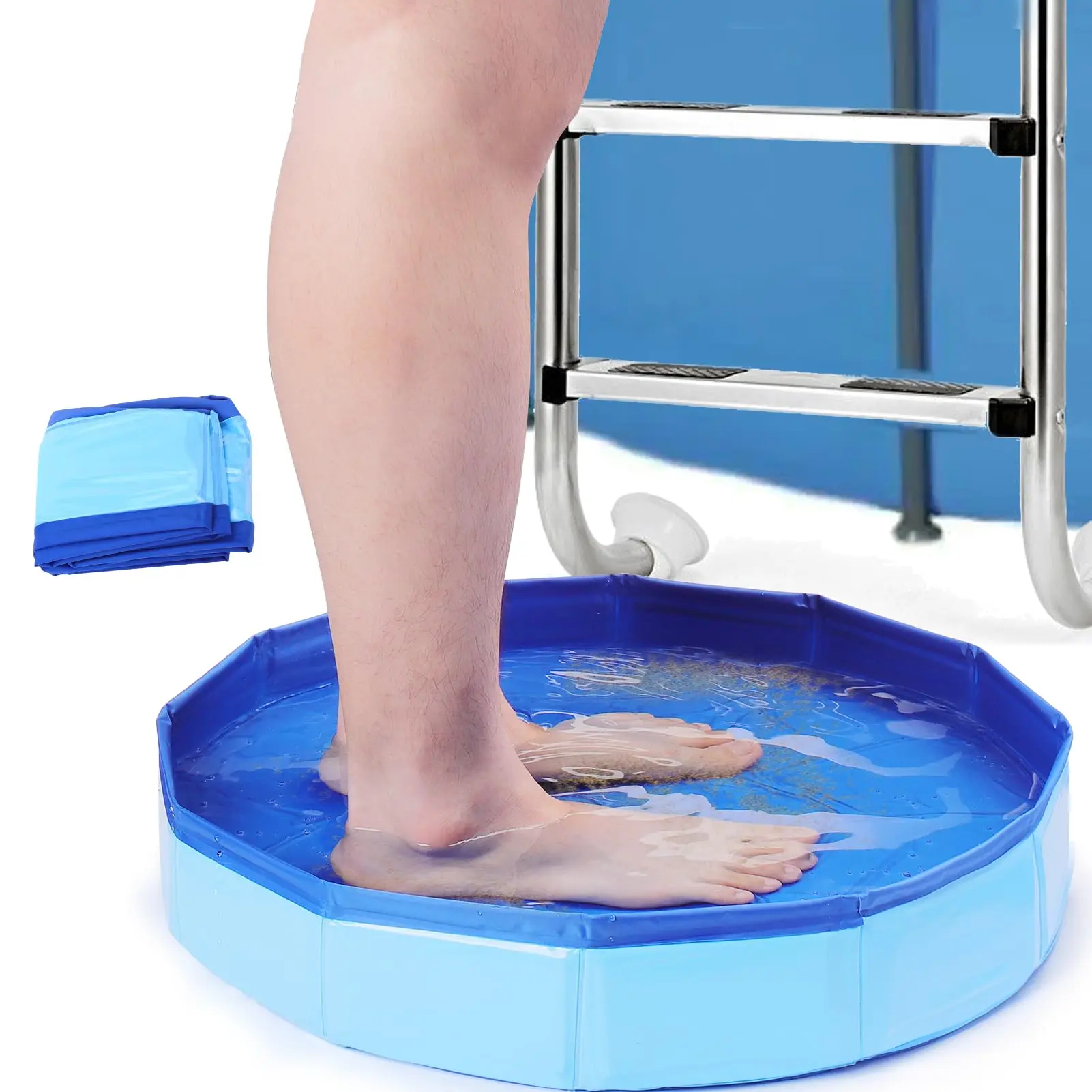 Blue Foldable Foot Bath Tub 50×10cm, Collapsible Foot Soak Basin Without Drain Hole, Portable Shallow Foot Spa Tub for Warm Water Foot Soaking & Home Bathroom Relaxation Cleaning Gift