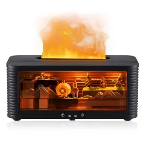 Real Flowing Water Flame Humidifier Water Drop Aroma Diffuser Waterless Auto Off Timer Mist Essential Oil Diffuser For Home Bedroom Office Relaxation Sleep Aromatherapy Fragrance Gift