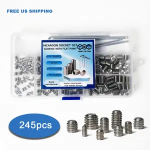 245Pcs 304 Stainless Steel Imperial Set Screws Kit | Hex Socket Flat Point | Allen Wrenches Included | Perfect for DIY Home & Machinery Repair