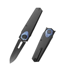 Remette Folding Knife – Black DLC M390 Dagger, Titanium DLC Handle, Button + Liner Lock - Portable Pocket Knife for EDC Users & Collectors - RT-Infinite Power