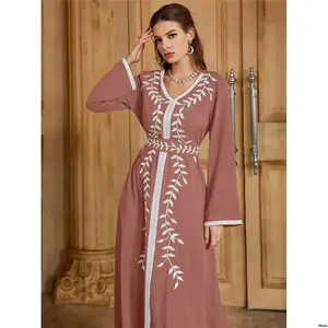 ModestKaftan AlNajmaTraditionalMoroccanLongRobeWithEmbroideredVineDecorativeTape
