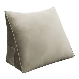 Single Person Velvet Wedge Reading Pillow, 24" (60cm) Dutch Velvet Backrest Cushion with Side Pocket, Triangular Support Pillow for Solo Use in Bed, Reading, Gaming & Watching TV