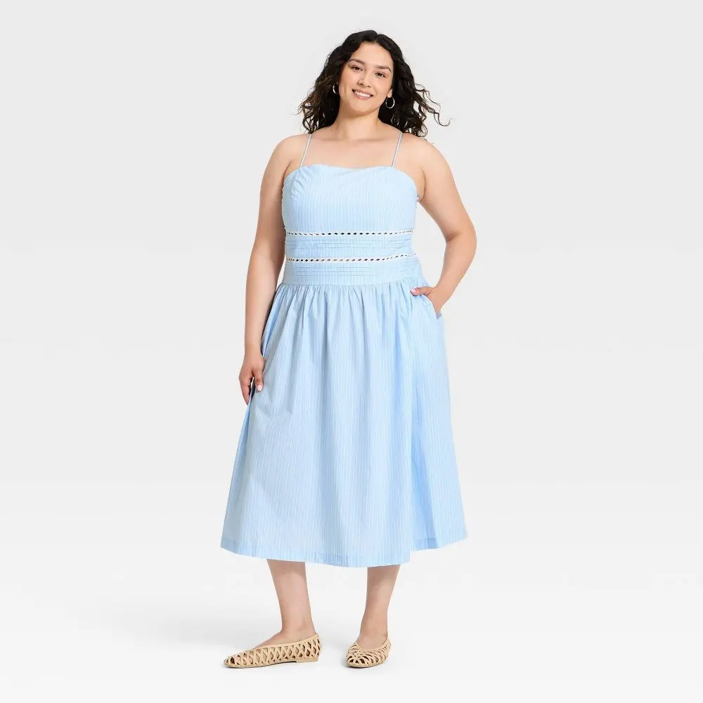 Women's Lace Trim Midi Dress - A New Day Light Blue 2X