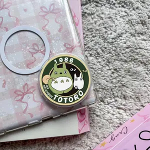 1988 Vintage Japanese Anime Phone Grip - Whimsical Forest Creature Phone Stand - Aesthetic Grey Spirit Grip for Phone Case - Unique Gift for Manga Fans - Durable Handheld Phone Holder Accessory