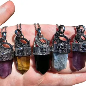 Natural Crystal Point Spell Necklace – Cleansed, Charged & Enchanted | Tiger’s Eye, Labradorite, Amethyst, Fluorite, Obsidian. Charged with Magick. Natural Stone Pendant