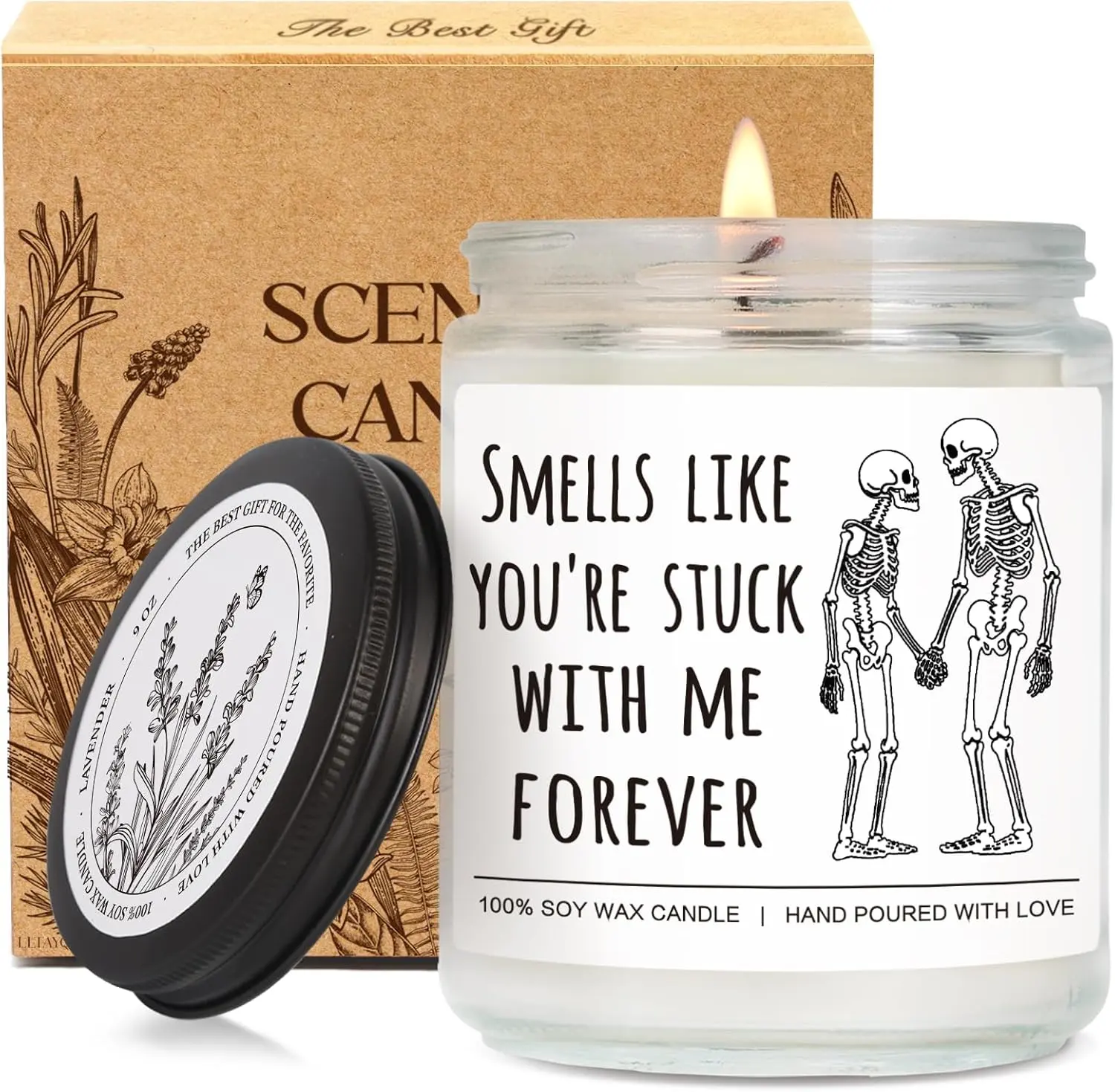 Halloween Gift Funny Goth Spooky Scented Candle Gift for Boyfriend Girlfriend Her Him Best Friend, Smells Like You're Stuck with Me - Candle, Friendship Birthday Candles Gifts for Bestie