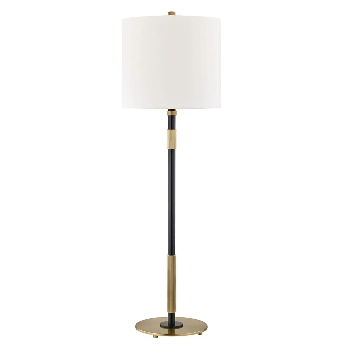 Bowery Table Lamp With Aged Old Bronze Stem And White Linen Shade - Modern Industrial Elegance
