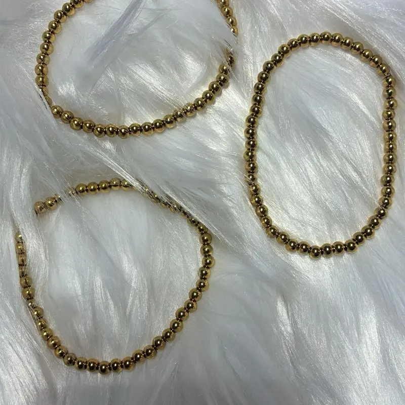 3 Piece Gold Beaded Bracelet Set for Women | Stretchy Minimalist Stackable Fashion Jewelry