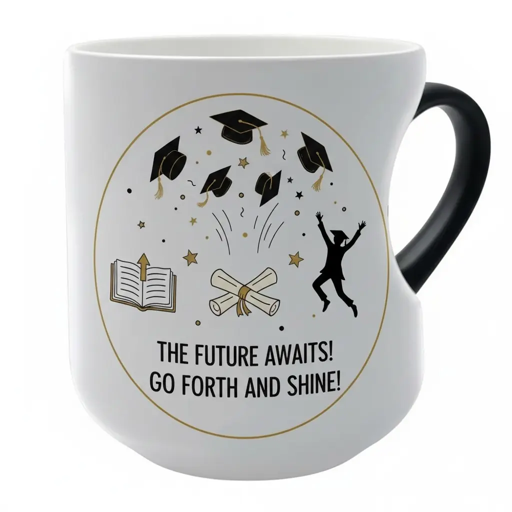 1pc 2026 Graduation Color Changing Mug with Graduation Cap Design, Heart Shaped Handle, Perfect Gift for Graduates, 11oz 330ml
