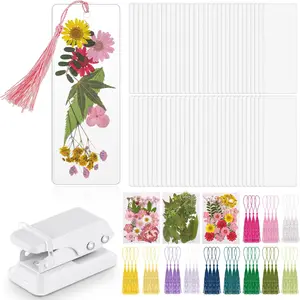 DIY Bookmark Making Kit 150 Pcs Bookmark Laminating Pouches with 150 Pcs Tassels Hot Laminator Sleeves 5 Mil Laminating Pouches Dried Flower for Book Lovers Nature Lovers