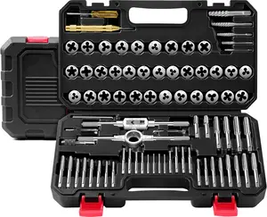 81-Piece Tap and Die Set, SAE & Metric Rethreading Tool Kit, M3–M12 & #4–1/2", GCr15 Steel, Coarse & Fine Threads, Internal & External Use