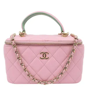 Pre-owned CHANEL Leather Shoulder Bags Vanity Case Small Quilted Top Handle Chain Shoulder Bag Pink