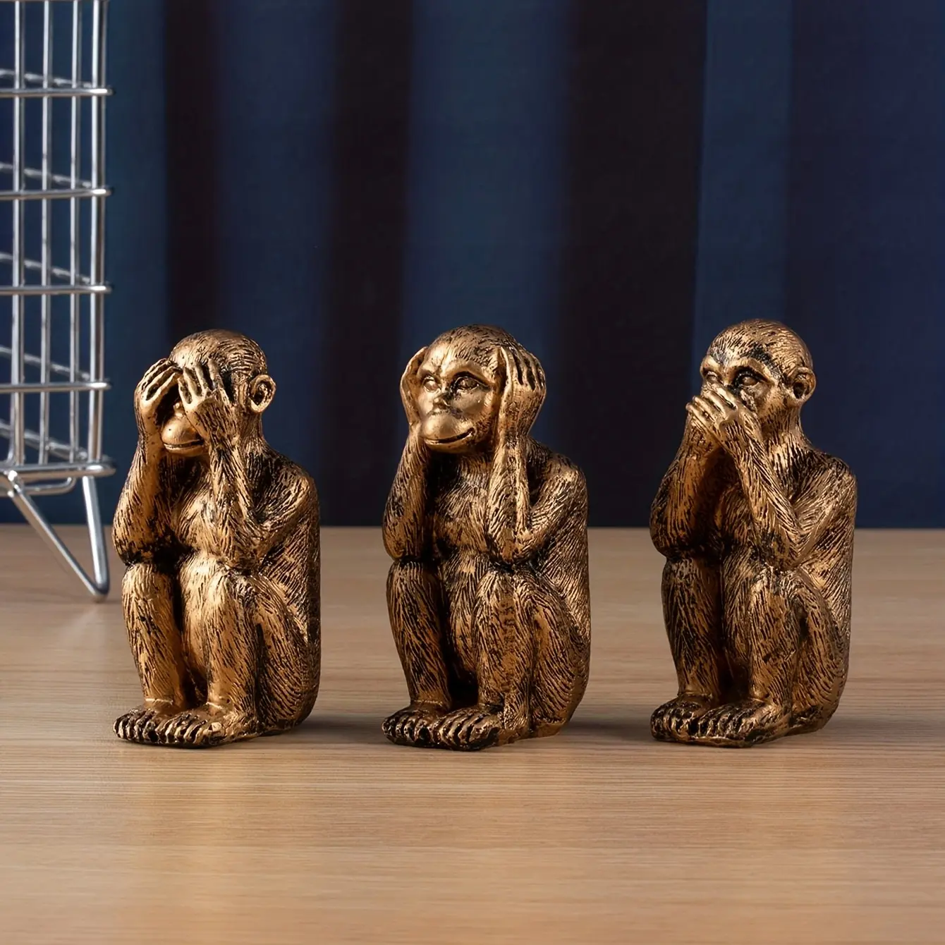 3 Wise Monkeys Statue Set - Hear No Evil See No Evil Speak No Evil - Resin Monkey Figurines, Decorative Sculptures for Office and Collectible Home Decor - Gift Option - Decorative Bronze Coating Ornaments, Home Decoration Collectible