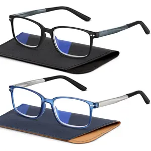 2 Pairs Sporty Style Reading Glasses for Men,Rectangular TR90 Blue Light Blocking Readers with Spring Hinge