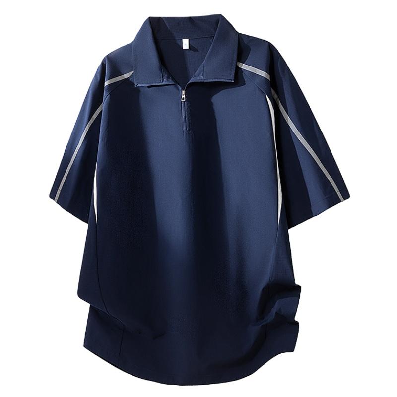 Spring/Summer men’s half-zip polo shirt with a turn-down collar, short-sleeve T-shirt with color-block design, wear-resistant and comfortable fabric; casual men’s top for everyday wear, outdoor sports, vacations, and as a gift for a boyfriend.