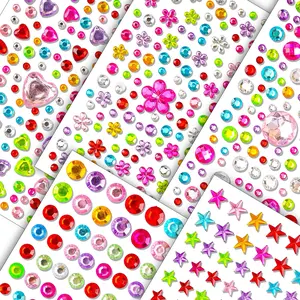 Shiny Crystal Acrylic Stickers, Self-Adhesive Gemstones, 5 Shapes Sparkling Jewels, DIY Rose Flower, Perfect for DIY Crafts, Nail Art, Body Makeup, Holiday Decorations