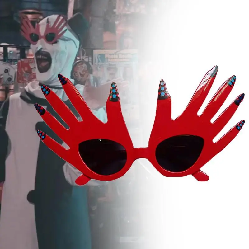 Unisex Plastic Terrifier Clown Cosplay Red Hand Sunglasses, Joker-Themed Eyewear for Christmas Carnival Prop Accessories (Toys & Hobbies Classic Novelty Stress Relief Toy)