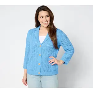 Isaac Mizrahi Live! Button Front Notch Collar Cable Knit Cardigan