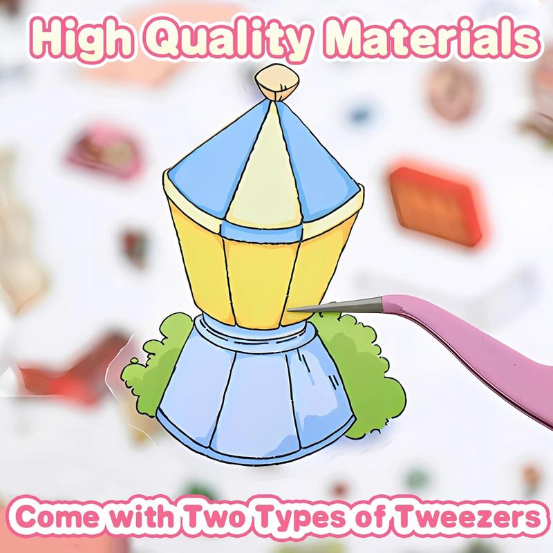 Valentine's Day New Year 2026 Gift DIY 3D Sticker Scene Collection Book for Stress Relief - 6 Sets of Make Your Own Mini Shop Scenes Stickers for Girls Kids Adult Sticker Therapy Cute Animal Stickers for Birthday with Tweezers