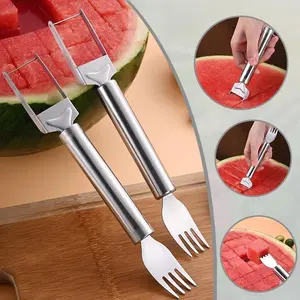 2-Pack Professional Watermelon Cutter Set – Dual-Action Stainless Steel Fruit Slicer & Serving Fork (Instant Cube/Wedge Cutter)