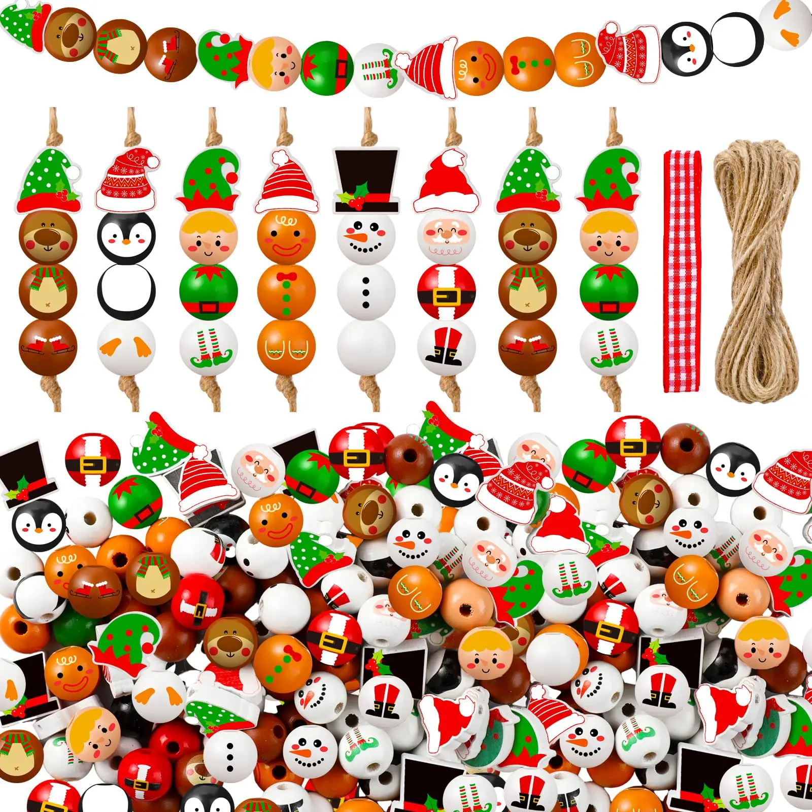 240 Pink Gingerbread Christmas Wooden Beaded Set - 16mm (0.63in) Diameter, 4mm Center Hole, Beads and Accessories for DIY Craft Embellishments, Jewelry Making, Xmas Tiered Tray Decor (Candy Trees Houses Ice Cream Designs)