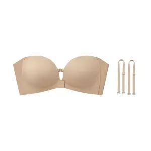 LUCKMEEY Womens Strapless Front Closure Bra Push up Padded Add Cup Non Slip Wireless Supportive Seamless Comfortable Tube Jelly Bra a B C Cup