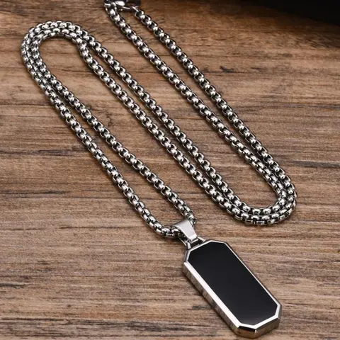 Men's Cuban Link Necklace, Geometric Pendant Design, Hip Hop Style, Daily Wear, Versatile Durable Accessory, Perfect Gift Idea, Modern Accessory with Cuban Link Chain, Durable Fashion Accessory