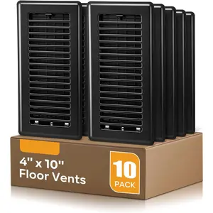 4 x10 Floor Registers, Floor Vent Covers 10 Pack, Heavy Duty Steel Walkable Vent Covers for  Floor, Easy Adjust Air  Lever, for Sidewall and Floor, Black
