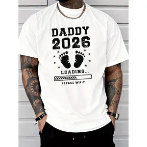 Men's Fashion Casual T-Shirt "Dad 2026 Loading" with Baby Footprint, Load Bar and Star Print, Outfit for Expectant Dads, New Dad Announcement, Holiday Gift