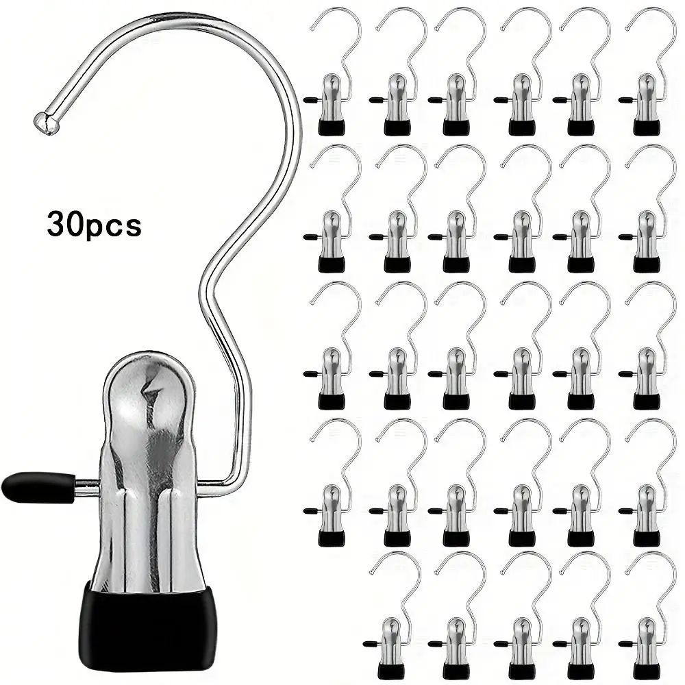 Stainless Steel Pant Hanger Hook, Pants Hanger, Metal Pants Hangers, Hanger Set, 30pcs 360° Rotatable Clothes Hanger Clip, Multifunctional Storage Hanger for Jeans & Clothes, Organiser, Pants Hangers With Clips
