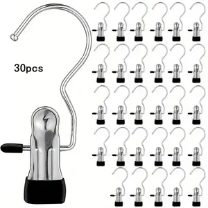 Stainless Steel Pant Hanger Hook, Pants Hanger, 30pcs 360° Rotatable Clothes Hanger Clip, Multifunctional Storage Hanger for Jeans & Clothes, Organiser