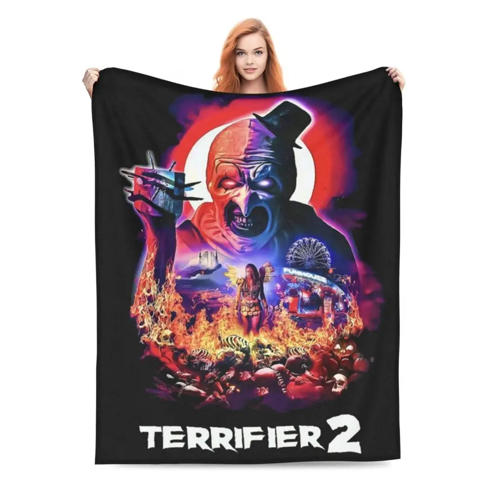 Terrifier Soft Funny Flannel Material Throw Blanket Multipurpose Office Bedding Blanket PlushThin Warm Napping Blanket for Home Office School Travel Lightweight Anime Quilt Holiday Gift Fans