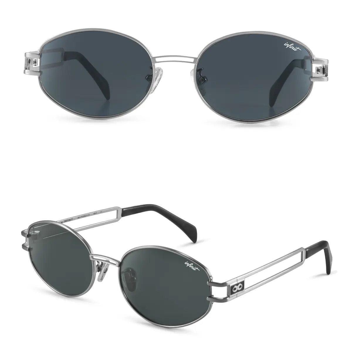 Infinit Georgia Oval Sunglasses, Silver + Gray