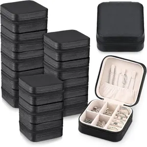 12 count Mini Travel  Case Bridesmaid Proposal  Boxes, Small PU Leather Earring Organizer, Bulk Travel Accessories Portable  Holder(Black)