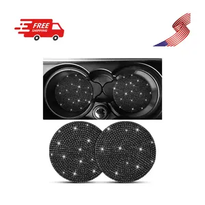 Bling Car Cup Holder Coaster, 2 Pack Crystal Rhinestone Anti-Slip Insert Coasters