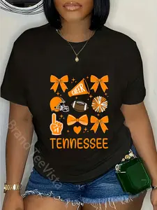 100% Cotton Unisex Tennessee Women Bow Orange For TN Lovers T-Shirt Vingate Printed Casual Round Neck T shirt