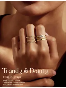 6 Pcs 14K Gold Plated Stackable Rings Set for Women Girls Non Tarnish Dainty Rings Cubic Zirconia Thin Ring Set Trend Jewelry Size 5-11