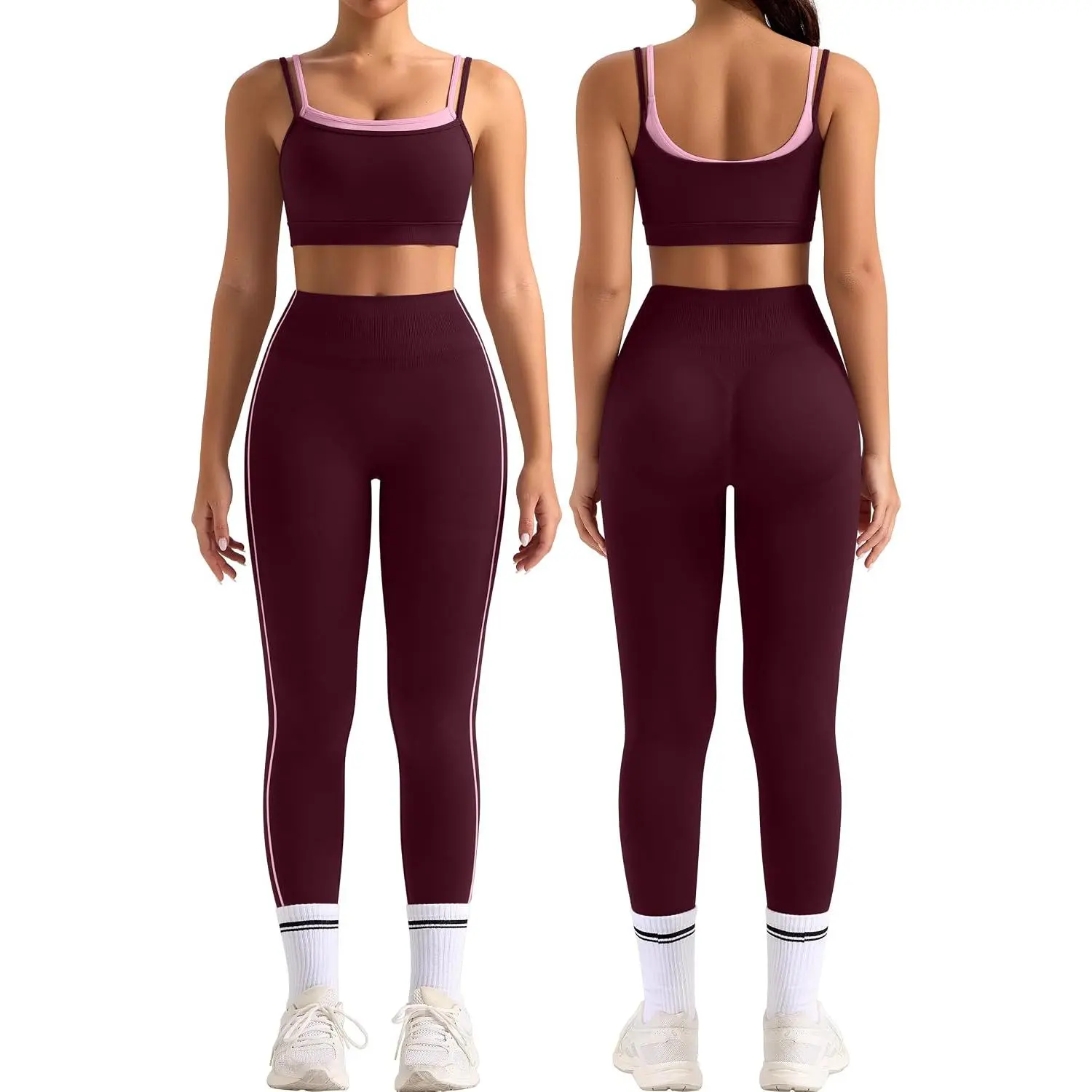 TDIFFUN Workout Sets for Women 2 Piece Seamless Scrunch Butt Lifting Leggings Padded Sports Bra Matching Set Gym Yoga Outfits