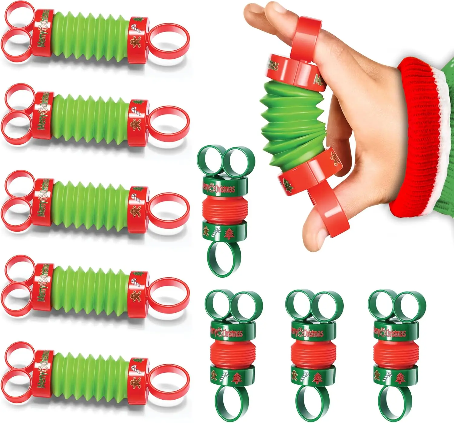10 Pack of Christmas Stocking Stuffers Finger Poppers Fidget Toy Kids - Christmas Sensory Toy for Girls & Boys - Occupational Therapy Stocking Stuffers Bulk Party Favors Goody Bag Filler - Red & Green