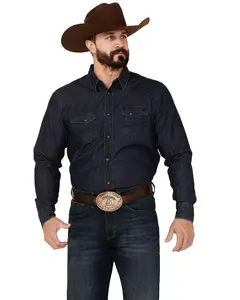 Blue Ranchwear Men's Heavyweight Dark Wash Denim Snap Western Shirt - Brsp22w10-Darkblue