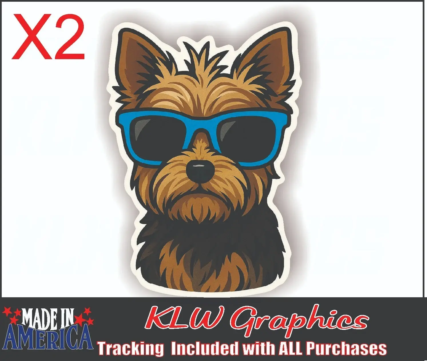 Yorkie Sunglasses Blue Full Color Decal Sticker Family Pet Dog Car Truck Wife Girl Yorkshire Terrier Laptop