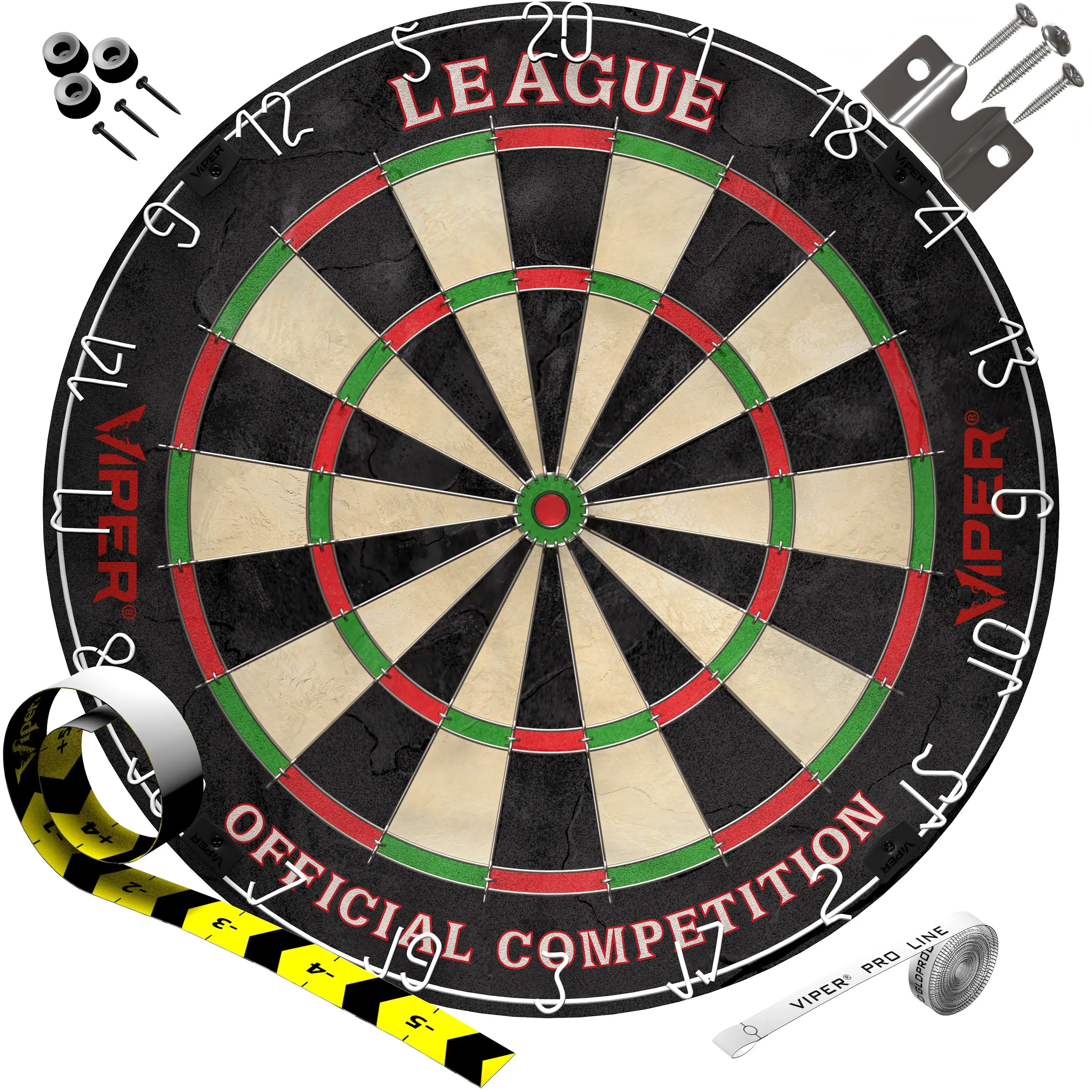 Viper League Sisal Dartboard - Official Competition with Darts, Black and White Design, Circular Layout, Officially Licensed