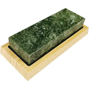 Large Size Polishing Sharpening Stone,Grit 10000# Knife Sharpener Whetstone Final Fine Polishing Natural Green Honing Oilstone for,Cutting 180 * 60 * 30mm with Bamboo Base