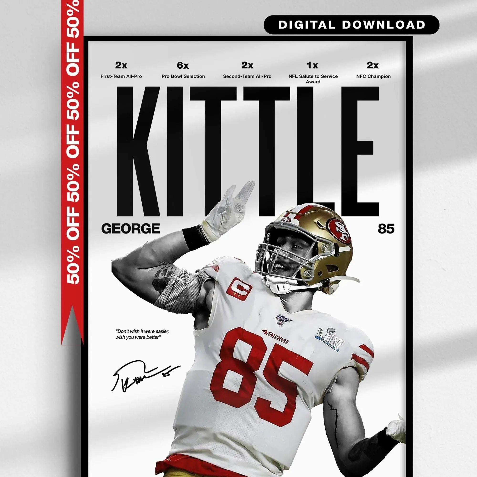 George Kittle Poster, San Francisco 49ers Wall Art, NFL Football Print, Minimalist Sports Poster, 49ers Fan Gift, Digital Download