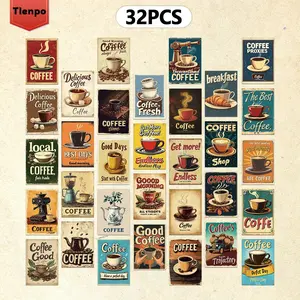 Vintage Coffee Theme Postcard, 32pcs/set Coffee Cup Pattern Postcard, Wall Decor Card, Message Card, Wall Decor for Home Coffee Shop